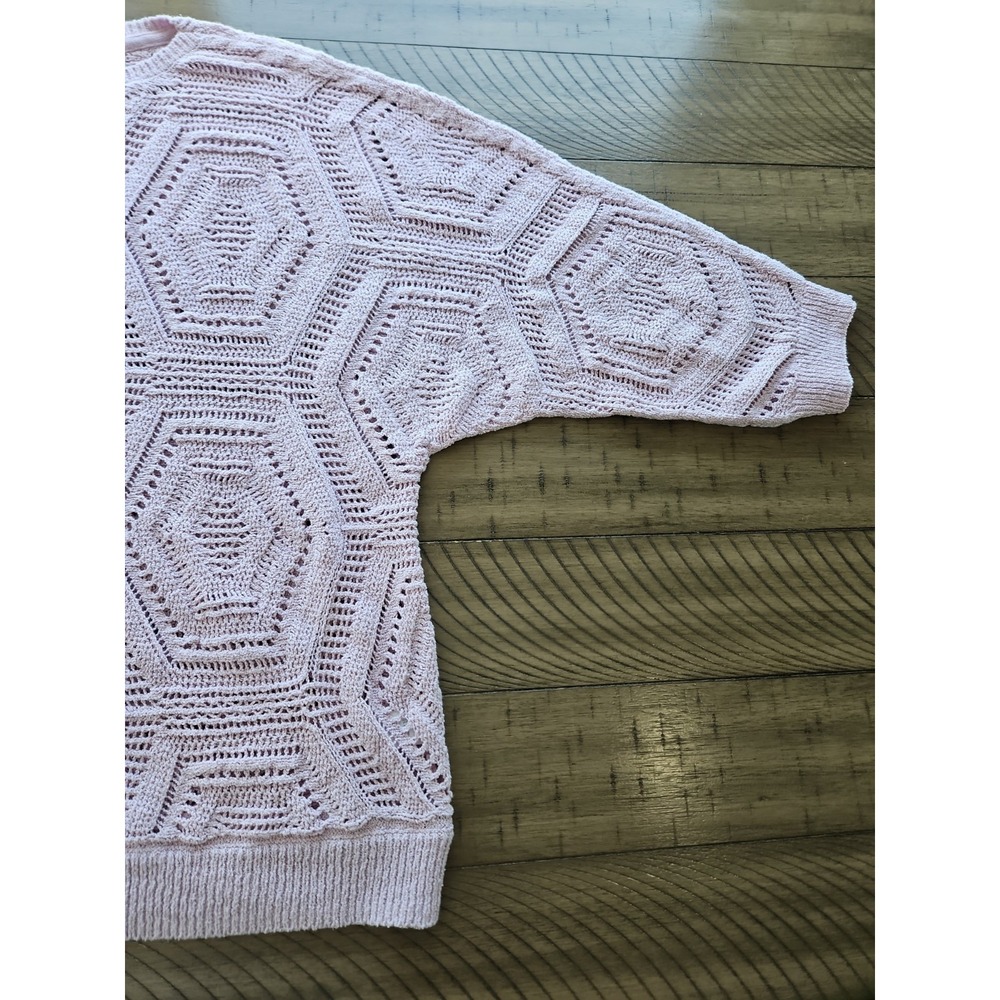 J Jill Sweater Large Lavender Open Knit Crochet Boho Beachy Coastal Cotton Blend - Picture 4 of 13